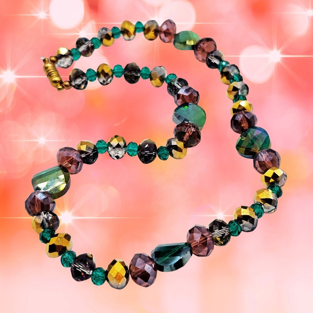 Vintage Laguna Style Multicolor Faceted Crystal Necklace | Mid-Century Glam